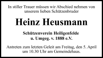 Traueranzeige von Heinz Heusmann von SYK