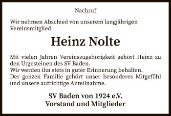 Traueranzeige von Heinz Nolte von SYK