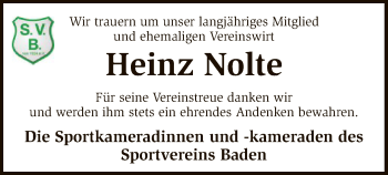 Traueranzeige von Heinz Nolte von SYK