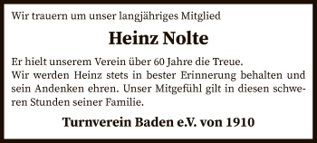 Traueranzeige von Heinz Nolte von SYK