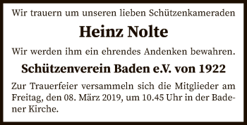 Traueranzeige von Heinz Nolte von SYK