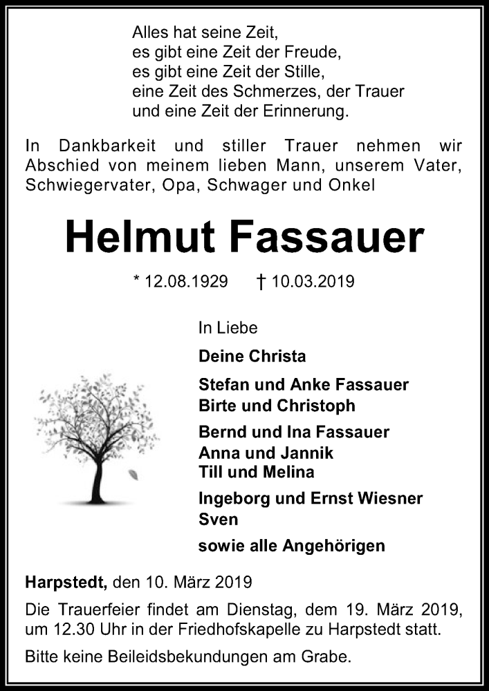  Traueranzeige für Helmut Fassauer vom 13.03.2019 aus SYK