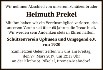 Traueranzeige von Helmuth Prekel von SYK