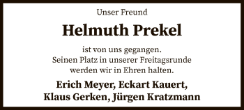 Traueranzeige von Helmuth Prekel von SYK