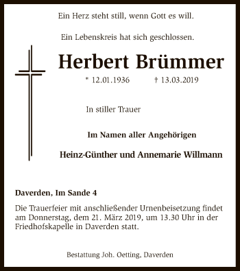 Traueranzeige von Herbert Brümmer von SYK