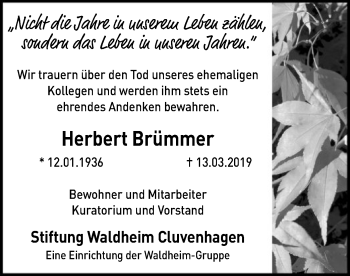 Traueranzeige von Herbert Brümmer von SYK