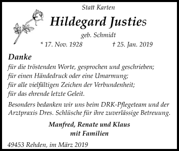 Traueranzeige von Hildegard Justies von SYK