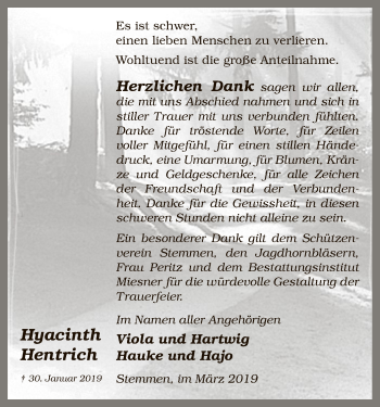 Traueranzeige von Hyacinth Hentrich von SYK