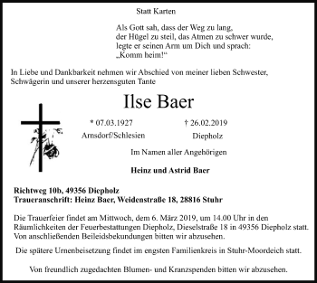 Traueranzeige von Ilse Baer von SYK