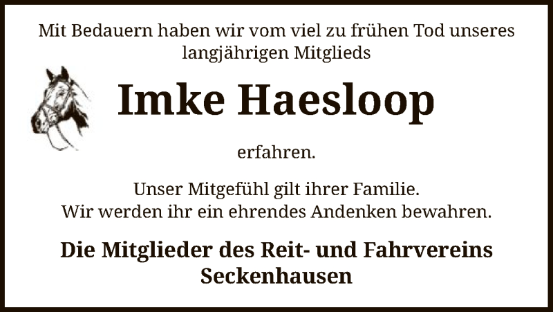  Traueranzeige für Imke Haesloop vom 14.03.2019 aus SYK