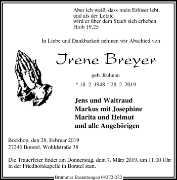 Traueranzeige von Irene Breyer von SYK