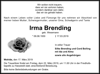 Traueranzeige von Irma Brending von SYK