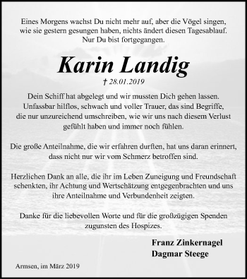 Traueranzeige von Karin Landig von SYK