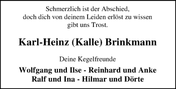 Traueranzeige von Karl-Heinz Kalle Brinkmann von SYK