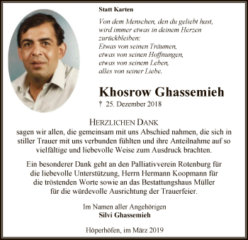 Traueranzeige von Khosrow Ghassemieh von SYK