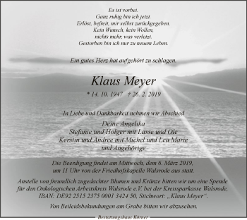 Traueranzeige von Klaus Meyer von SYK