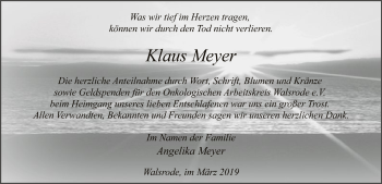 Traueranzeige von Klaus Meyer von SYK