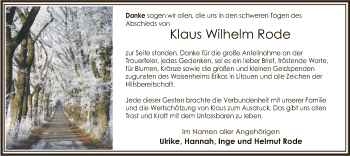 Traueranzeige von Klaus Wilhelm Rode von SYK