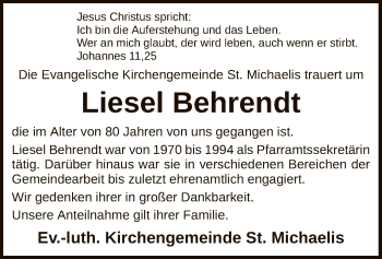 Traueranzeige von Liesel Behrendt von SYK
