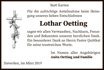 Traueranzeige von Lothar Oetting von SYK