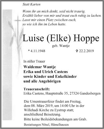 Traueranzeige von Luise Elke Hoppe von SYK