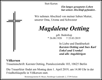 Traueranzeige von Magdalene Oetting von SYK