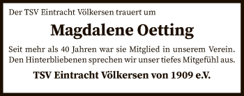 Traueranzeige von Magdalene Oetting von SYK