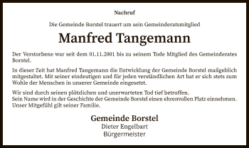 Traueranzeige von Manfred Tangemann von SYK