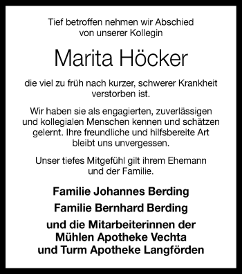 Traueranzeige von Marita Höcker von SYK