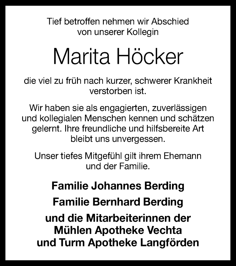  Traueranzeige für Marita Höcker vom 14.03.2019 aus SYK