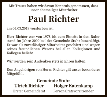 Traueranzeige von Paul Richter von SYK