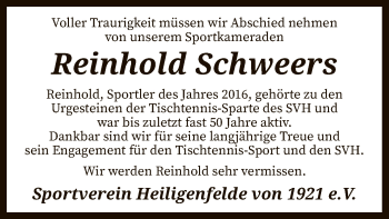 Traueranzeige von Reinhold Schweers von SYK