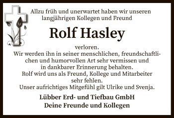 Traueranzeige von Rolf Hasley von SYK