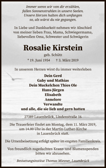 Traueranzeige von Rosalie Kirstein von SYK