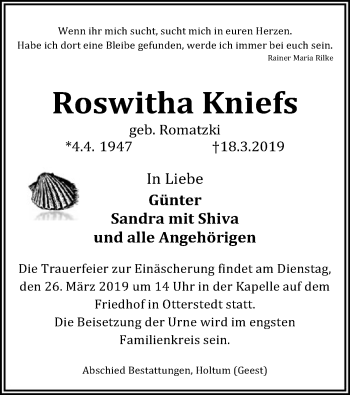 Traueranzeige von Roswitha Kniefs von SYK