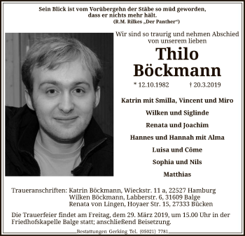 Traueranzeige von Thilo Böckmann von SYK