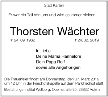 Traueranzeige von Thorsten Wächter von SYK