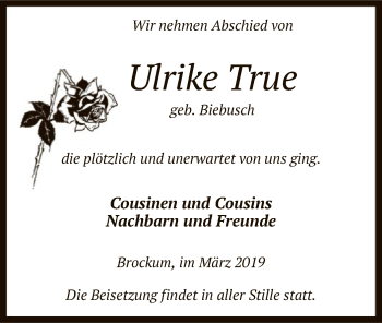 Traueranzeige von Ulrike True von SYK