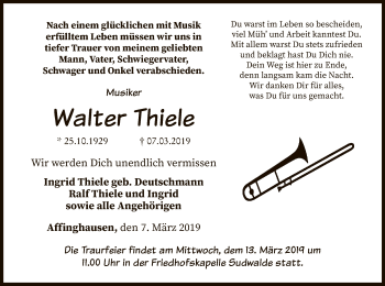 Traueranzeige von Walter Thiele von SYK