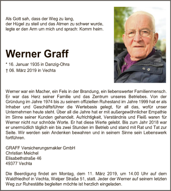 Traueranzeige von Werner Graff von SYK