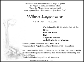 Traueranzeige von Wiima Logemann von SYK