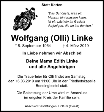 Traueranzeige von Wolfgang Linke von SYK