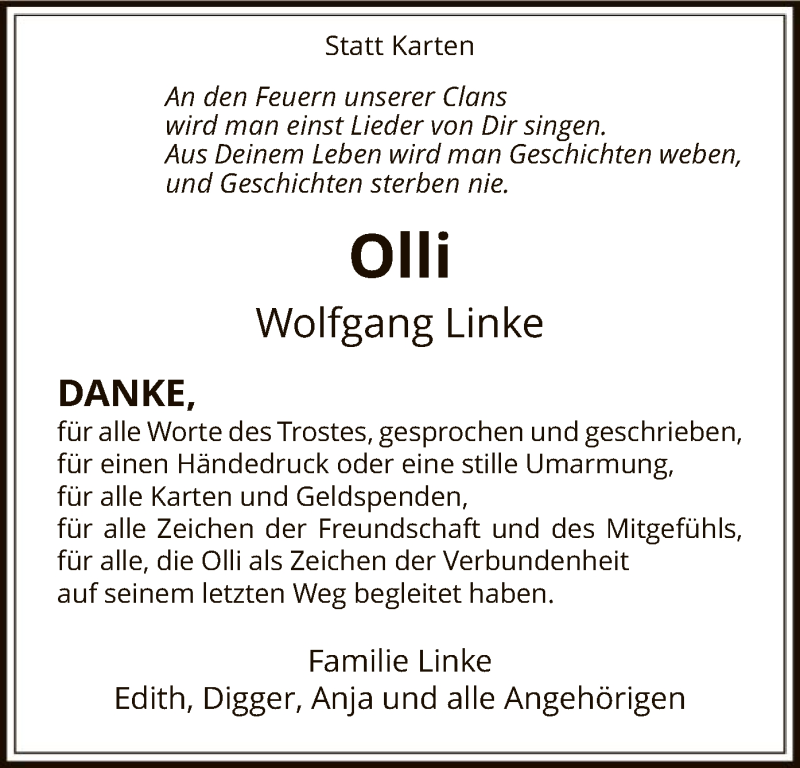  Traueranzeige für Wolfgang Linke vom 30.03.2019 aus SYK