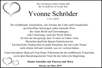 Traueranzeige von Yvonne Schröder von SYK