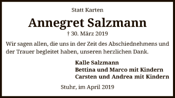 Traueranzeige von Annegret Salzmann von SYK