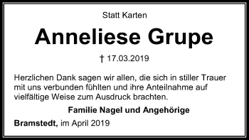 Traueranzeige von Anneliese Grupe von SYK