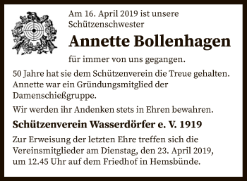 Traueranzeige von Annette Bollenhagen von SYK