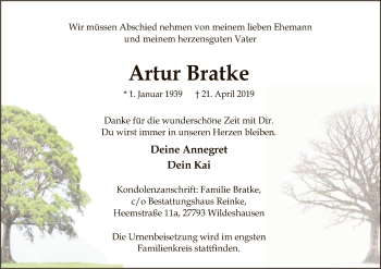 Traueranzeige von Artur Bratke von SYK