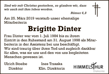 Traueranzeige von Brigitte Dinter von SYK