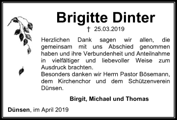 Traueranzeige von Brigitte Dinter von SYK